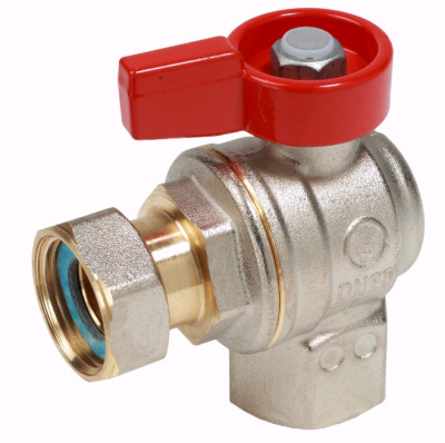 Кран ВВ шаровой латунный  угловой нак. гайка, ручка флажок, полнопр, Giacomini