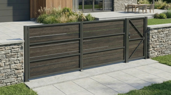 Откатные ворота с калиткой, заполнение профлист