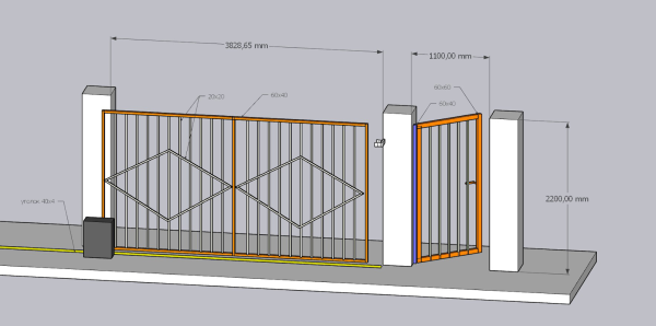 Откатные ворота на электропривоеде с калиткой