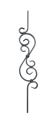 Балясина из квадрата 10мм, с 2 S-образыми вензелями, 2 завитка, по центру обжимка Н 900х165мм