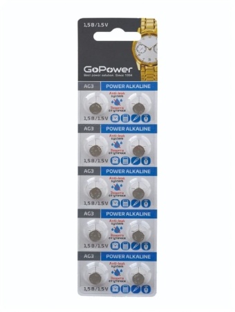 Батарейка GoPower LR736 LR41 Аlkaline 1.5V  бл.10 шт